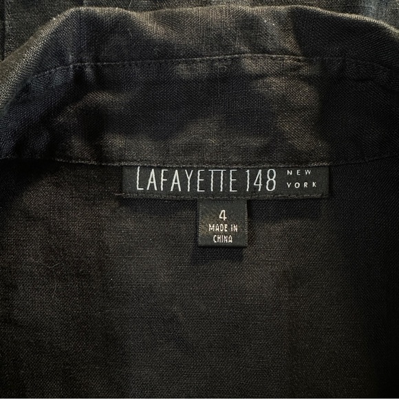 LAFAYETTE 148 Black Linen Button Down Short Sleeve Top Size 4 - Picture 4 of 4